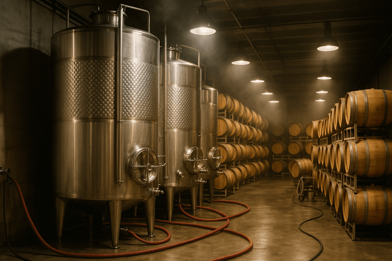 Wijnmaker controleert wijn in kelder